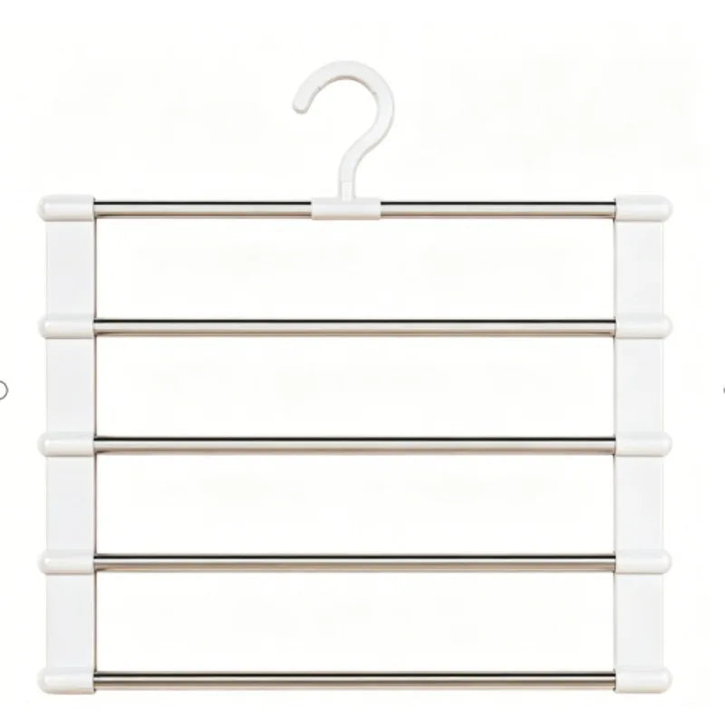 Foldable Pants Hanger Multi Layer Non Slip Clips Space Saving Closet Organizer for Trousers Storage Collapsible Hanging System Qme white-5 strokes
