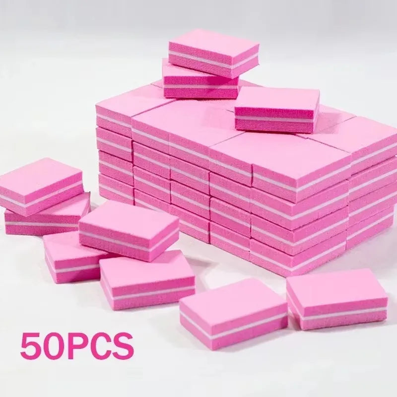 10-100PCS Mini Buffing Sanding Files Block Pedicure Care Nail Art Buffer Polish Manicure Pedicure Nail File Tools Nail Charm New Qme 50PCS Pink