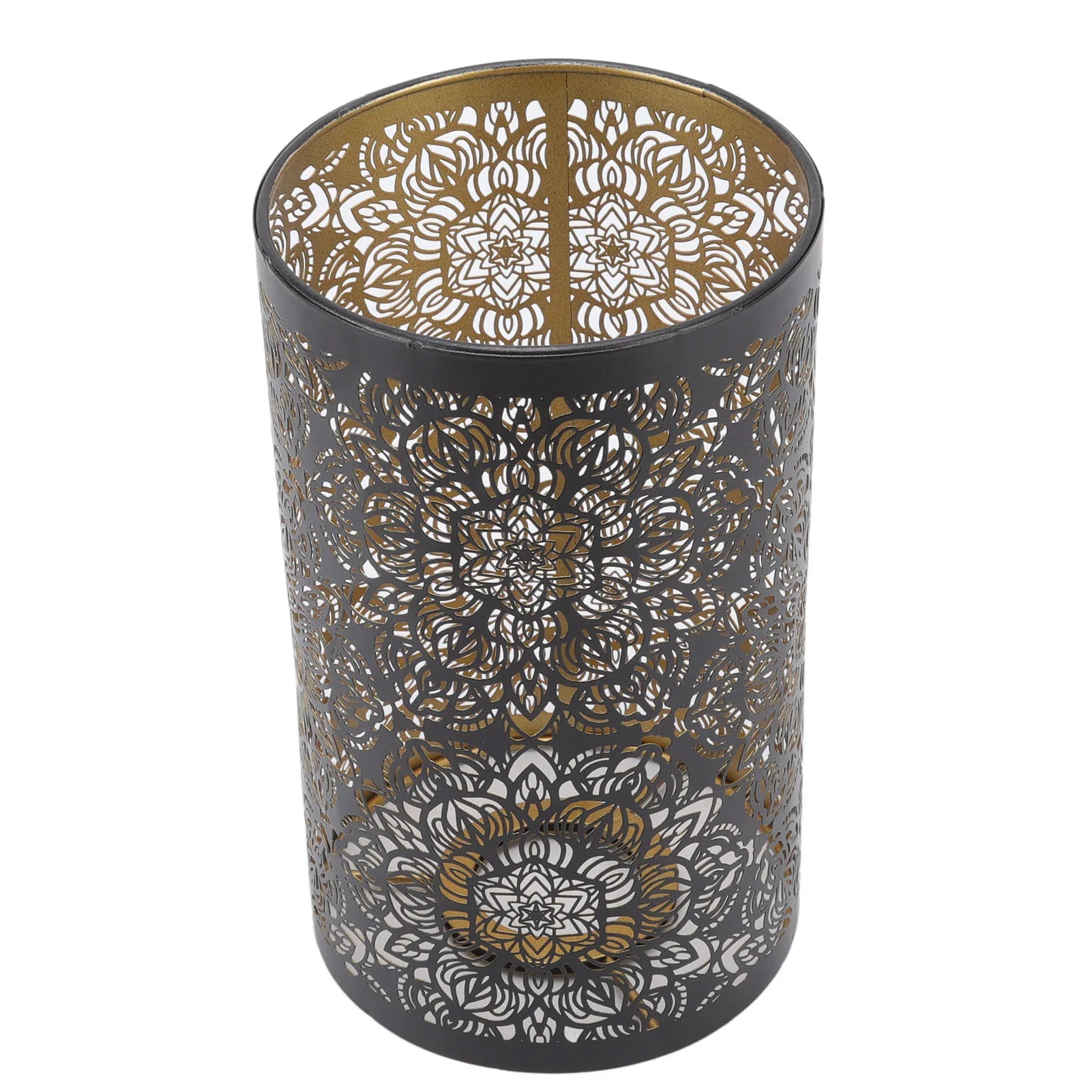 Lamp Shade Cylindrical Circular Pattern Black Lamp Shade Detachable Interventional Installation Wrought Iron for Nightstand Qme