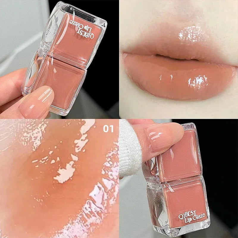 QIBEST Mirror Water Lip Glazed Moisturizing Lipgloss Tint Not Easy to Fade Lasting Non-Stick Cup Lip Stain Korean Cosmetics Qme 01