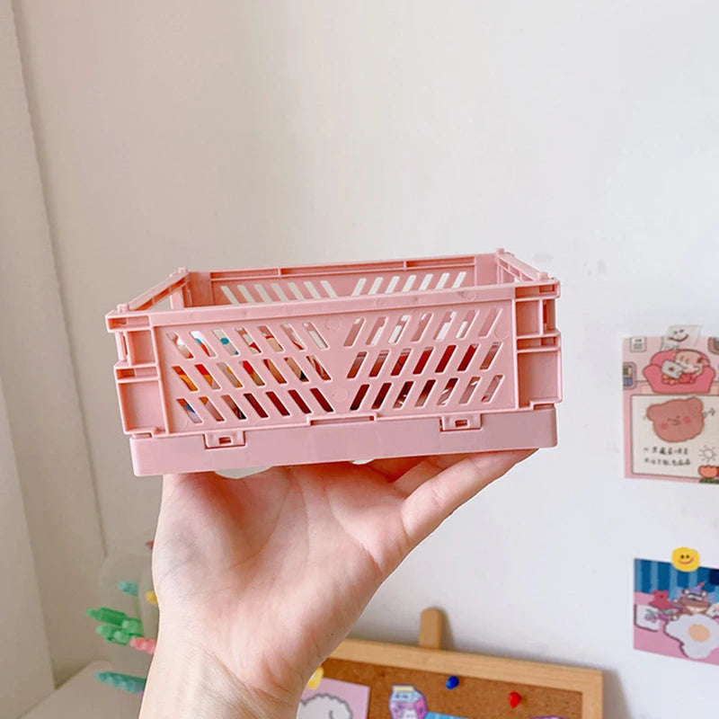 1 Pc Mini Foldable Desk Organizer Box Plastic Space-Saving Design Stationery Storage Basket for Tidy Student Workspaces Qme