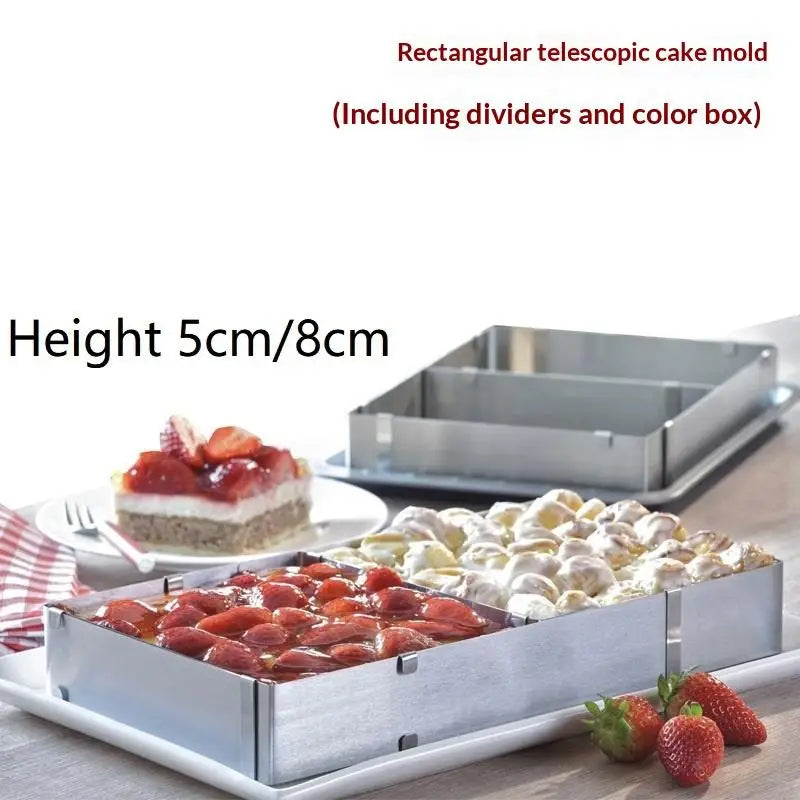 Rectangular Cake Mold Ring Adjustable Stainless Steel Square Mousse Qme