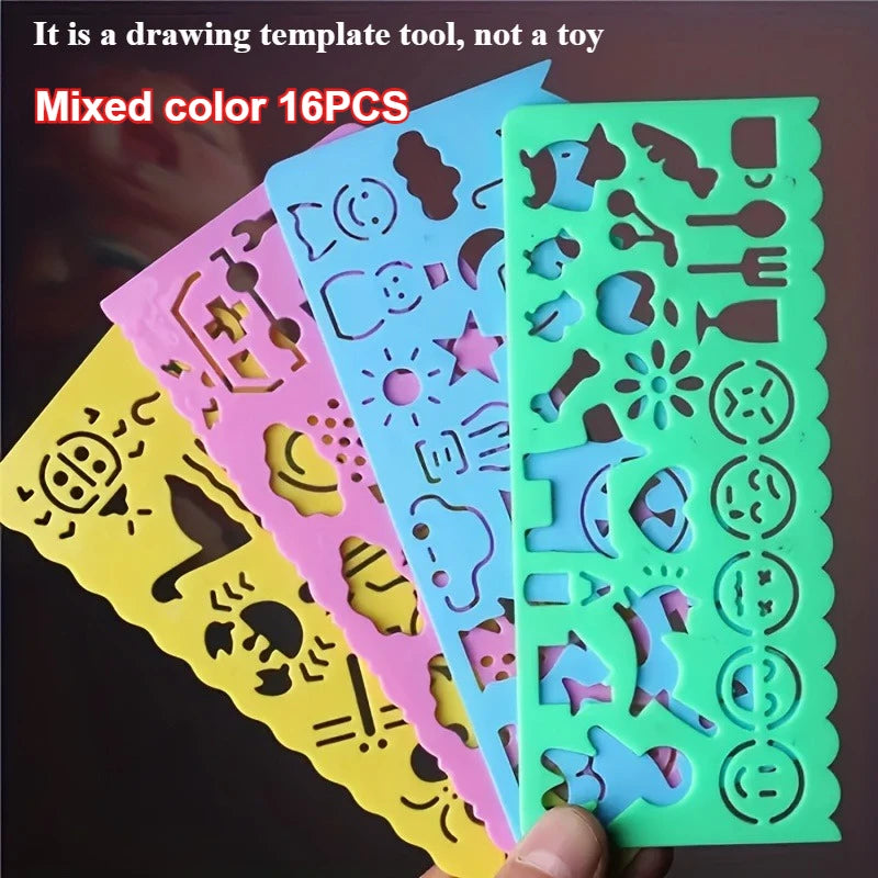 Plastic Drawing Stencils Set Plastic Ruler Animals Painting Templates Colorful Drawing Scale Template DIY Crafts Set Qme Mixed color 16PCS