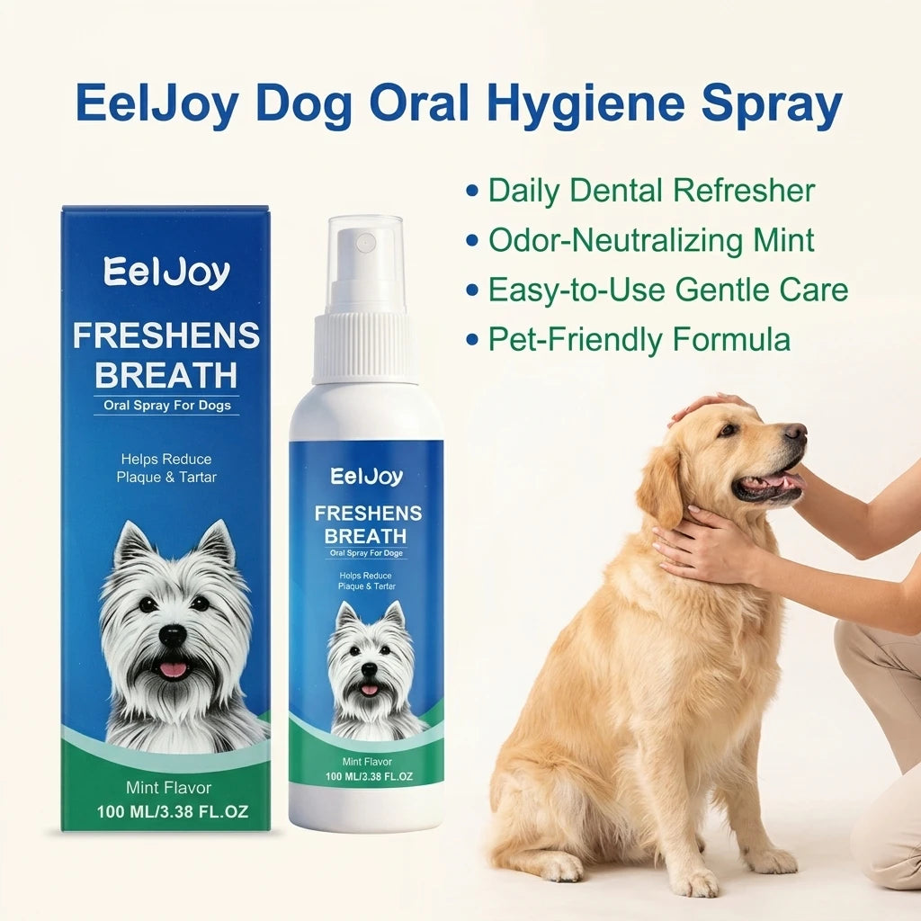 EELJOY Pet Dental Care Spray Reduces Plaque & Tartar Eliminates Bad Breath No‑brush Easy‑to‑use Mint‑flavored Dogs Mouth Cleaner Qme