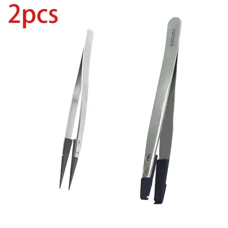 1-6PC Watch Hands Installation Work Tweezers Straight Elbow Handle Stainless Antistatic Plastic Tweezers ESD-259 ESD-259A ESD-7A Qme 259A-250
