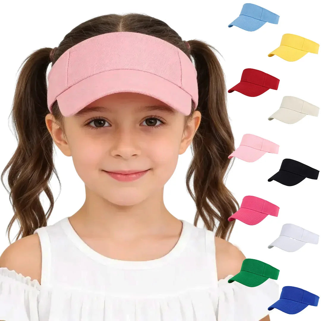 Children's Classic Solid Color Sun Shaded Hat Fashion Empty Top Hiking Running Sports Visor Cap Tennis Baseball Adjustable Caps Qme