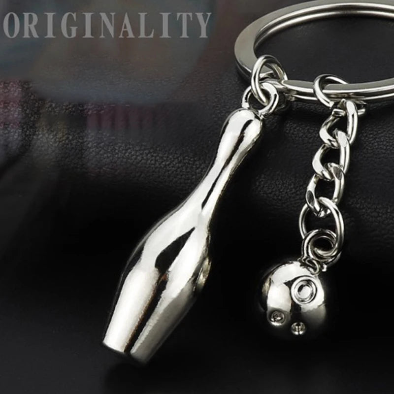 Creative Alloy Bowling Ball Pendant Car Key Ring Purse Bag Ornament Qme