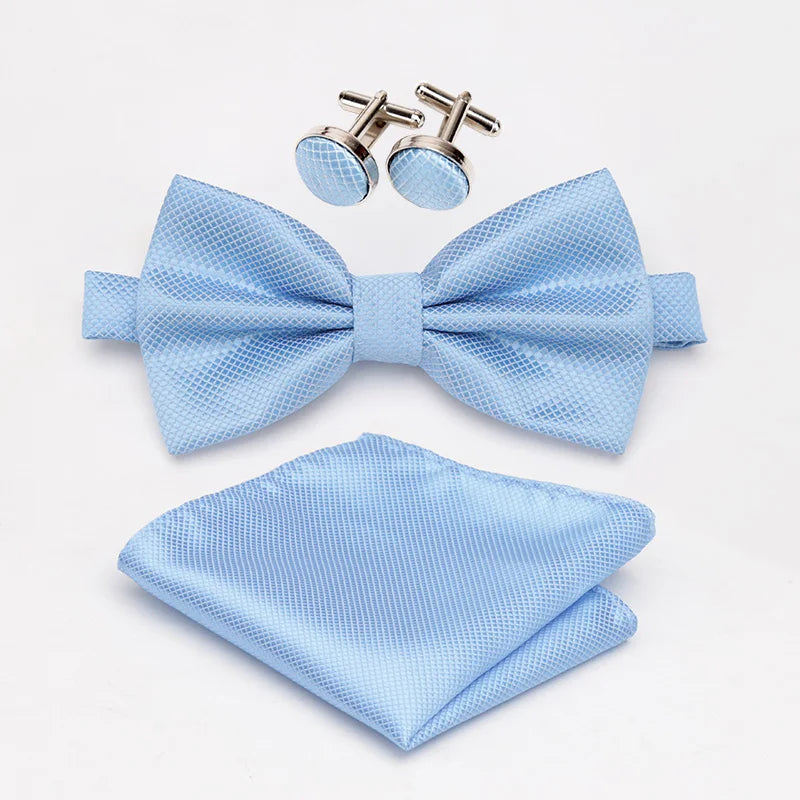 Men Bowtie Plaids Classic Fashion Wedding Party Formal Cufflinks Bow Qme LIGHT BLUE