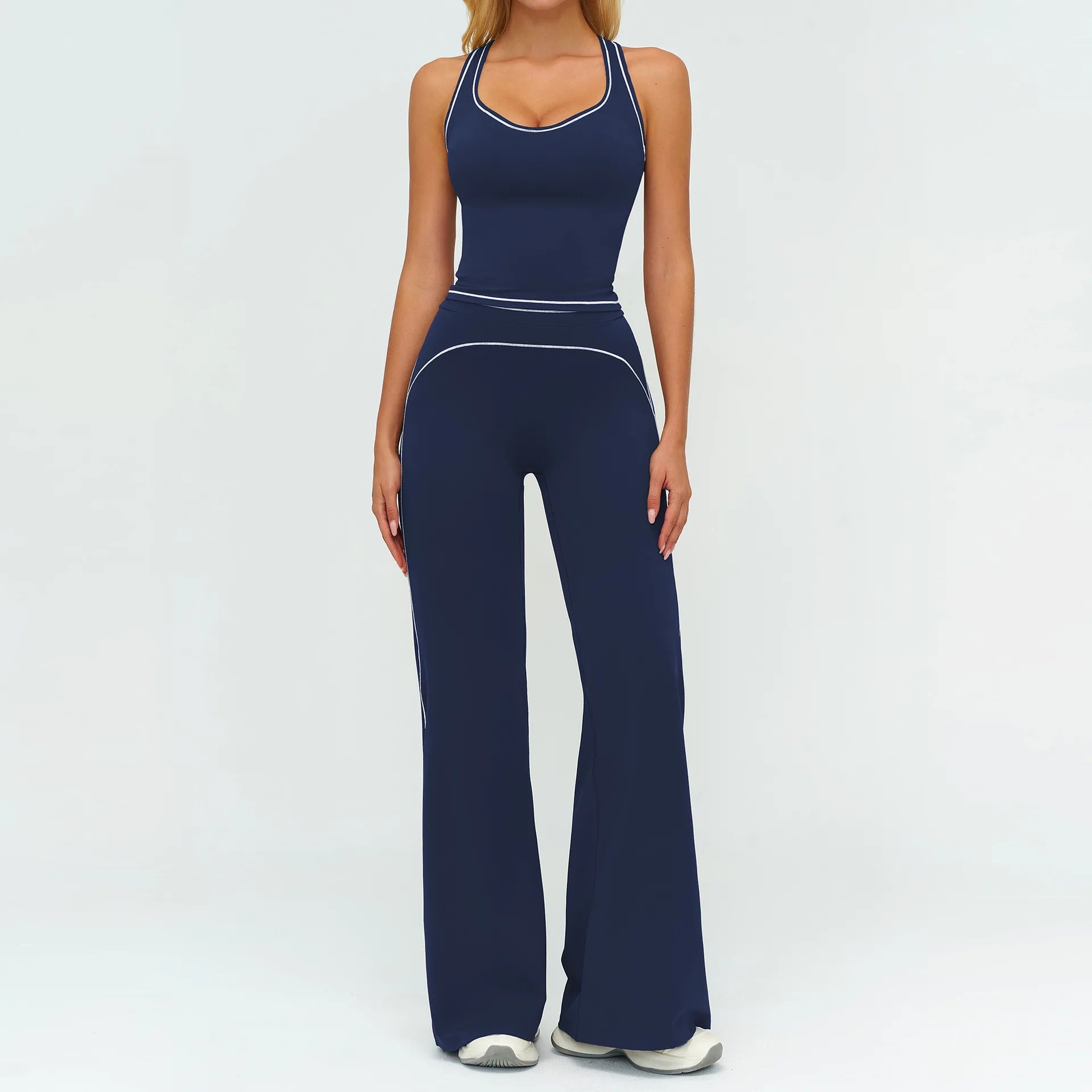 A 2PCS Yoga Set Gym Clothes Outdoor Sports Outfits Women Tracksuit Gym Fitness Suits Workout Flared Pants Sportswear Qme