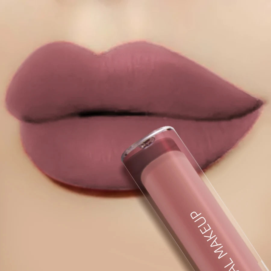 Dark Brown Matte Velvet Lip Gloss Waterproof Liquid Lipstick Nude Qme