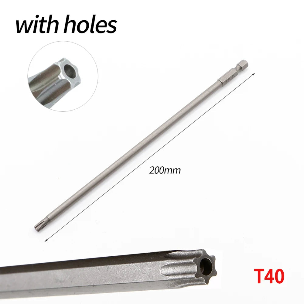 7.78In Hollow Torx Screwdriver Bit Hex Shank T8-T40 Tool For Exact Screw Unscrew Steel Electric Screwdrivers DIY Hand Tools Qme T40