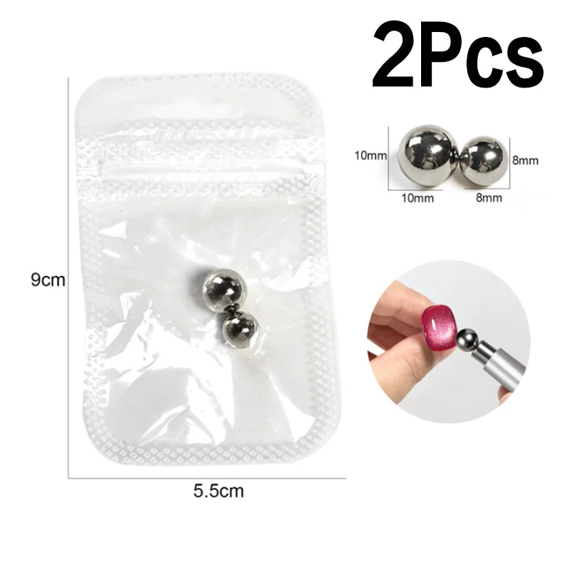 Double-end Cat's Eye Nail Magnetic Stick Glossy Steel Balls 8 Strong Qme 2Pcs