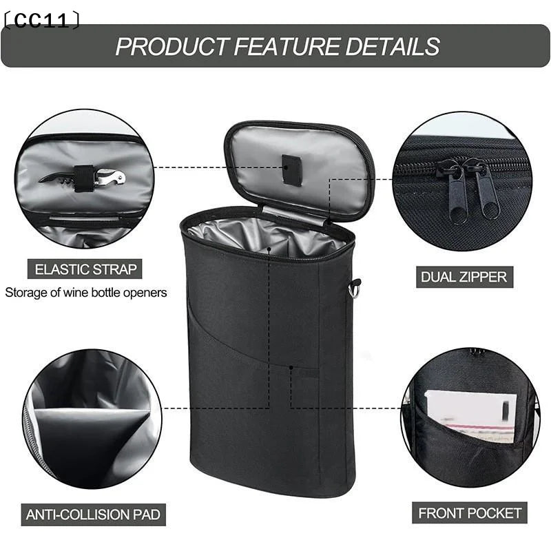 Wine Bottle Bag Soft Cooler Insulated Thermal Outdoor Travel Carrier Qme