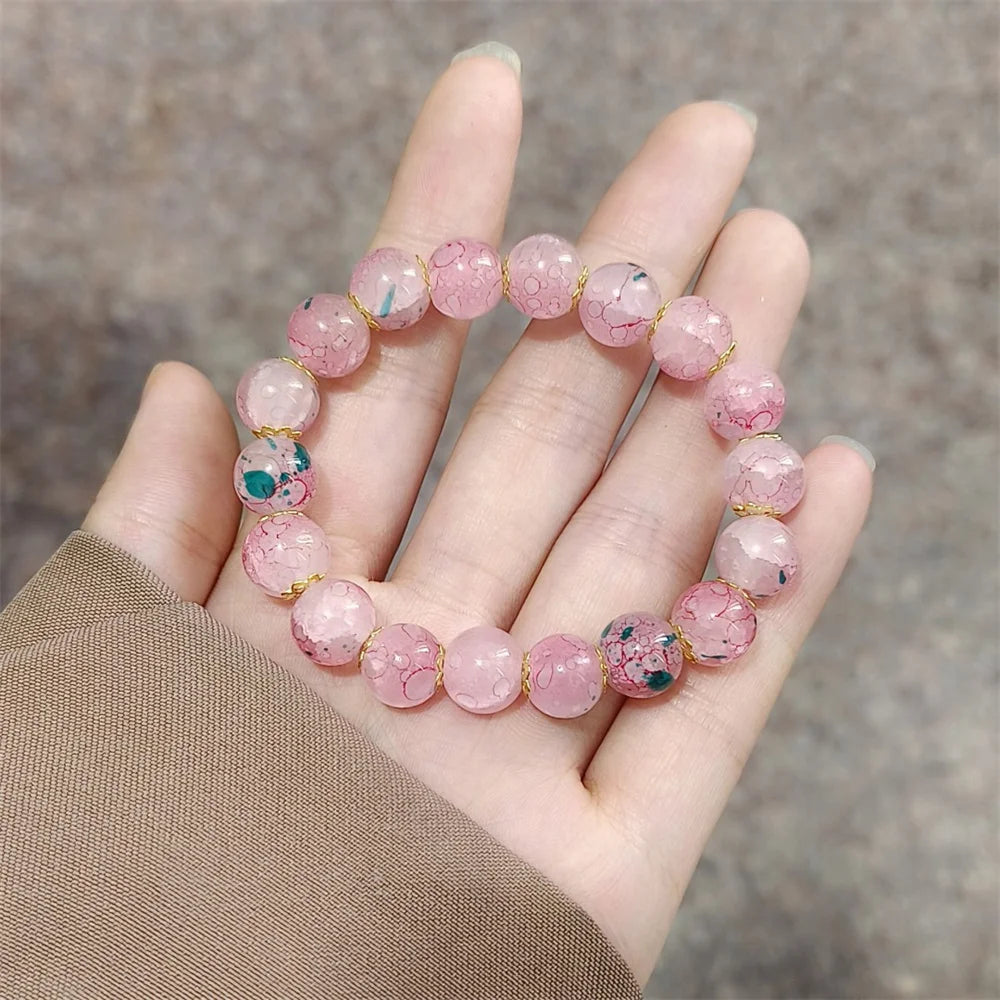 b09 Classical Fashion Sweet Exquisite Cherry Blossom Gradient Glazed Ice Cracking Glass Bracelet Natural Colors Beaded Bracelet Qme