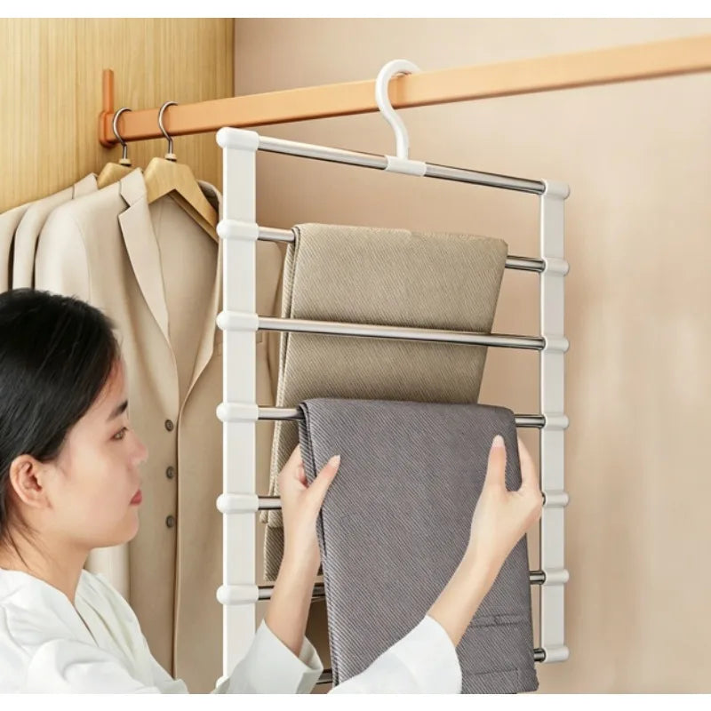 Foldable Pants Hanger Multi Layer Non Slip Clips Space Saving Closet Organizer for Trousers Storage Collapsible Hanging System Qme
