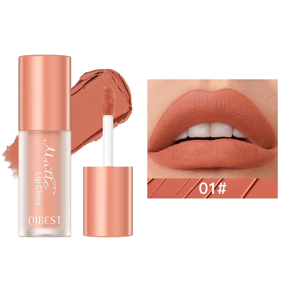 QIBEST 12 Color Liquid Lipstick Matte Velvet Lipgloss Waterproof Long-Lasting High Pigmented Lip Glaze Tint Cosmetics For Women Qme 01