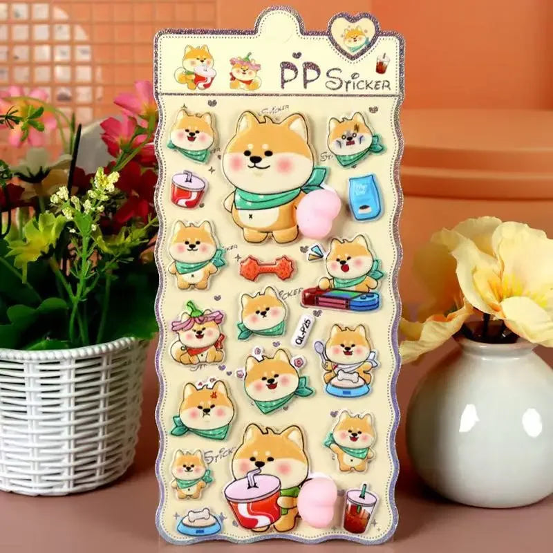 1Pc Cute Soft 3D PP Stress Relief Cartoon Stickers Rabbit Bear Dog Theme For DIY Scrapbook Cup Notebook Decoration Gift Qme