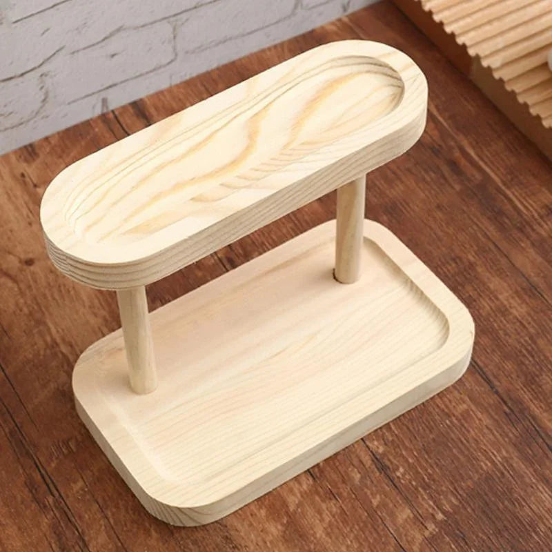 Wooden Double-layer Tray Storage Rack Desktop Cosmetics Jewelry Qme Beige