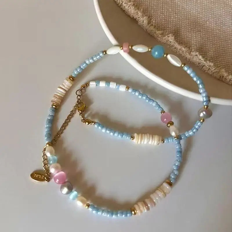 Fashion Natural Stone Freshwater Pearl Collar Chain Necklace Women Qme