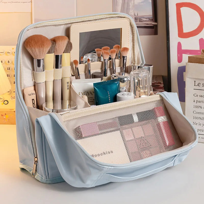 Travel Makeup Bag Women Large Capacity Waterproof Cosmetic Organizer Qme Blue