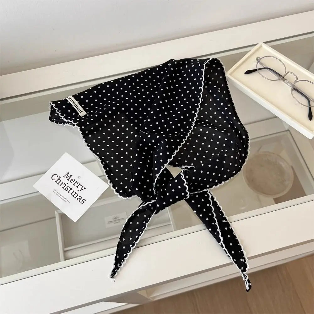 Elegant Sweet Polka Dot Headband Turban Thin Fresh Small Scarf Striped Korean Triangular Hair Band Summer Qme