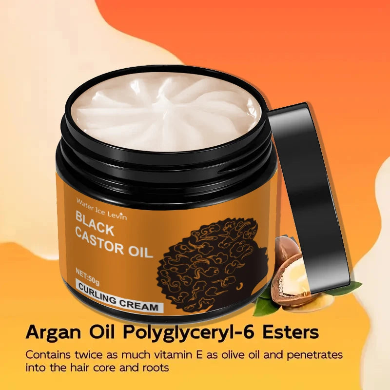 Black Castor Oil Curling Cream, Styling Curling Cream, Long-Lasting Frizz-Free Curls, Moisturizing and Elastic Styling Conditioner Suitable for Curly Hair - Suitable for All Hair Types Qme
