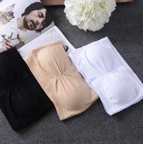 Double Layers Plus Size Strapless Bra Bandeau Tube Removable Padded Top Stretchy Seamless Bandeau Bra Boob Crop Spaghetti Strap Qme