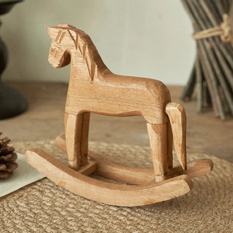 Wooden Crafts Rocking Horse Statue Balance Art Figurines Home Decor Qme