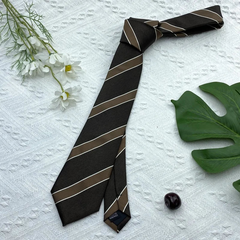 Mens Necktie Stripe Ties Man Women Jacquard Woven Brown Coffee Neck Qme stx-2