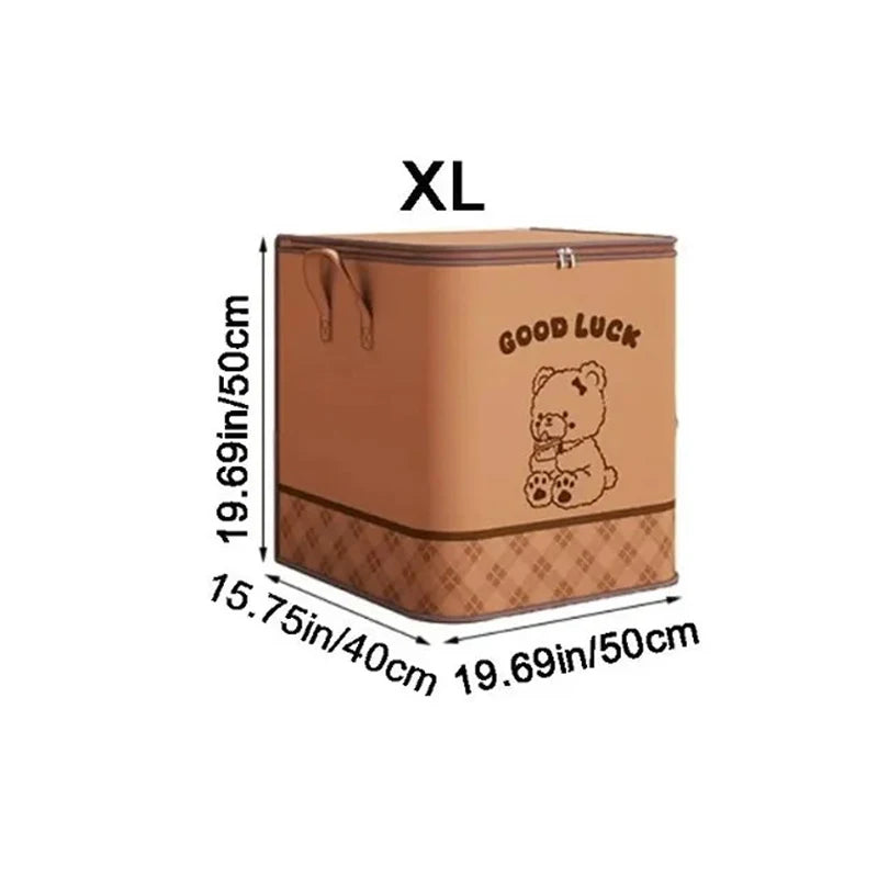 Portable Household Moving Foldable Storage Bag Large Capacity Quilt Dustproof Storage Bag Cute Bear Pattern Clothes Storage Box Qme XL