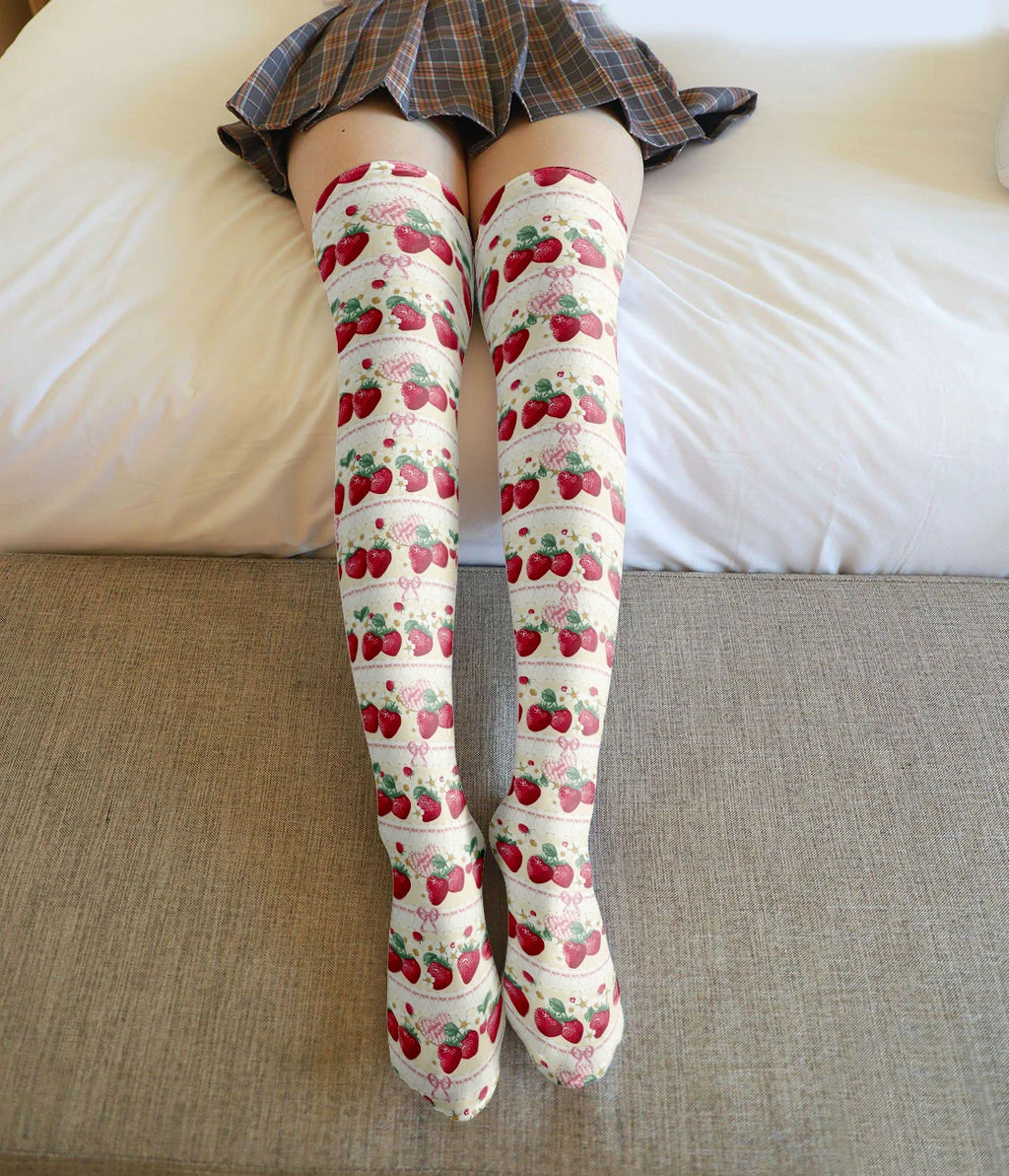 Fun Cartoon Women's Stockings Candy Strawberry Sexy Cute Tall-legged Qme