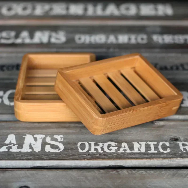 Portable Wooden Natural Bamboo Soap Dishes Tray Holder Storage Rack Qme