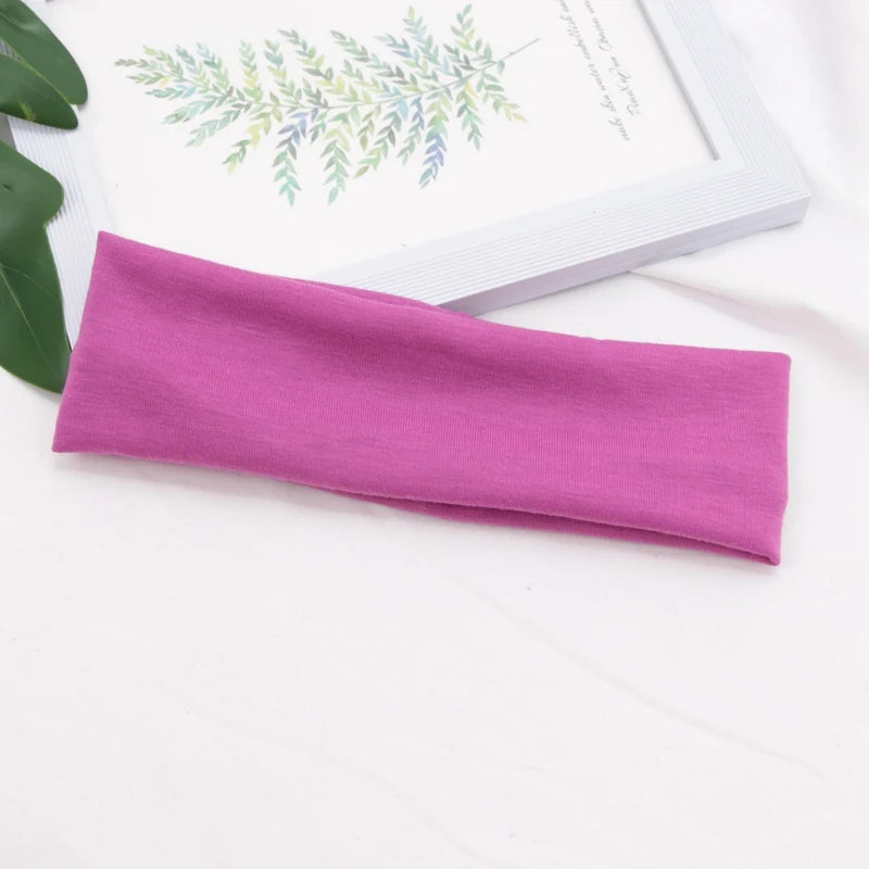 Elastic Cotton Hairband Fashion Headbands Women Men Solid Running Qme Fuchsia