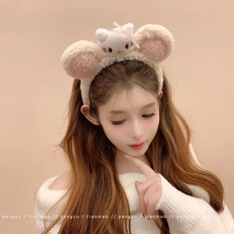 Hello Kitty Sweet Cartoon Headband Cute Bow Versatile Hair Accessory Qme
