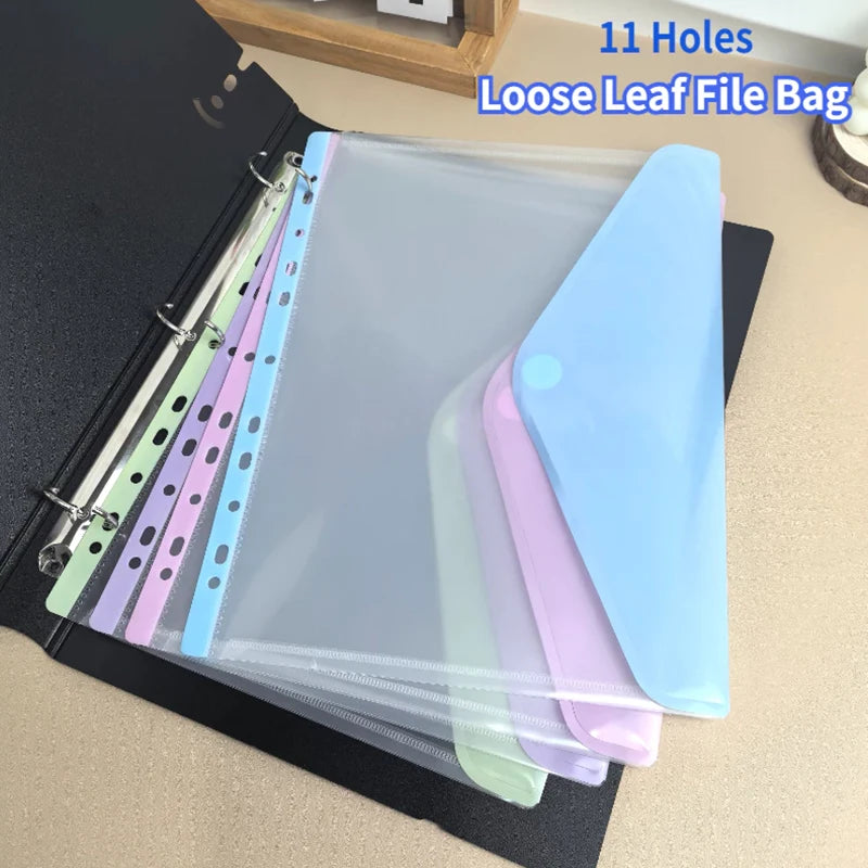 A4 Long File Bag Loose Leaf Transparent Data Book 11Hole Organizer Qme
