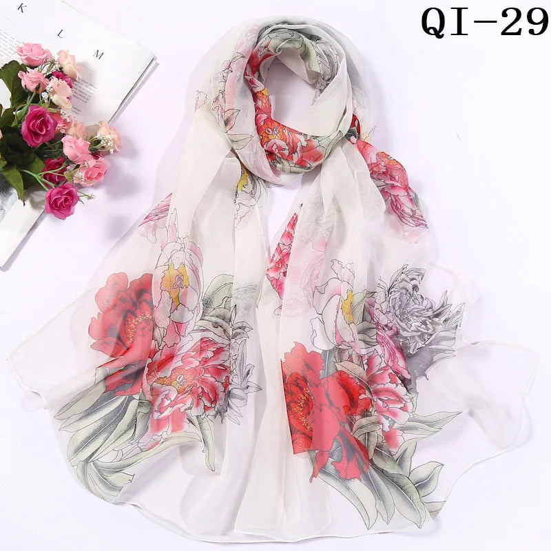 Painting Lotus Beach Sun Protection Chiffon Georgette Scarf Women