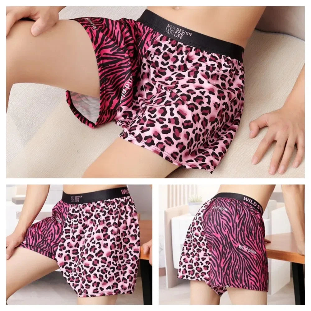 Loose Leopard Beach Shorts High Waist Underpants Men's Sleep Bottoms Sweatshorts Pajamas Baggy Bloomers Shorts Pants Qme