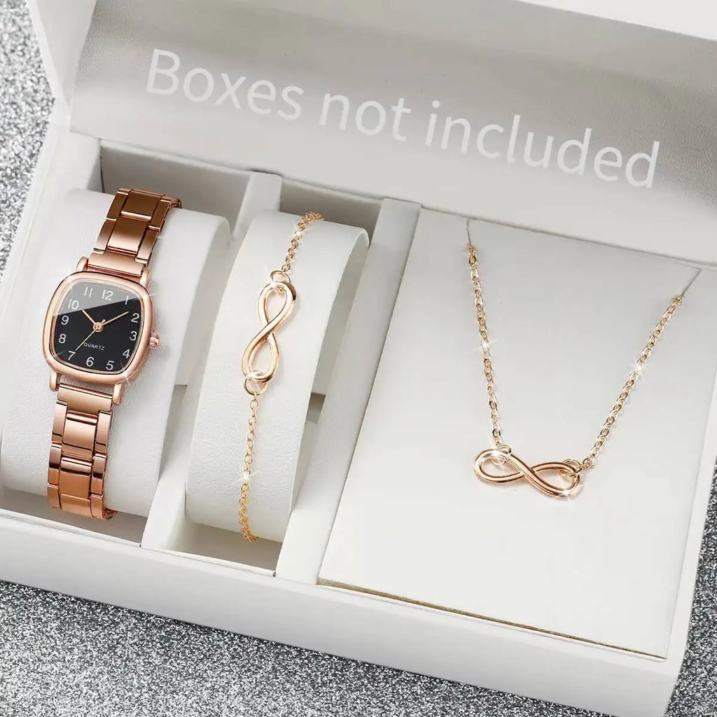 3PCSStarry Sky Water Diamond Fashion Watch Women's Small Dial Small Fragrance Style Full Diamond Chain Elliptical Bracelet Watch Qme 3PCS Without Box
