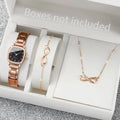 3PCSStarry Sky Water Diamond Fashion Watch Women's Small Dial Small Fragrance Style Full Diamond Chain Elliptical Bracelet Watch Qme 3PCS Without Box