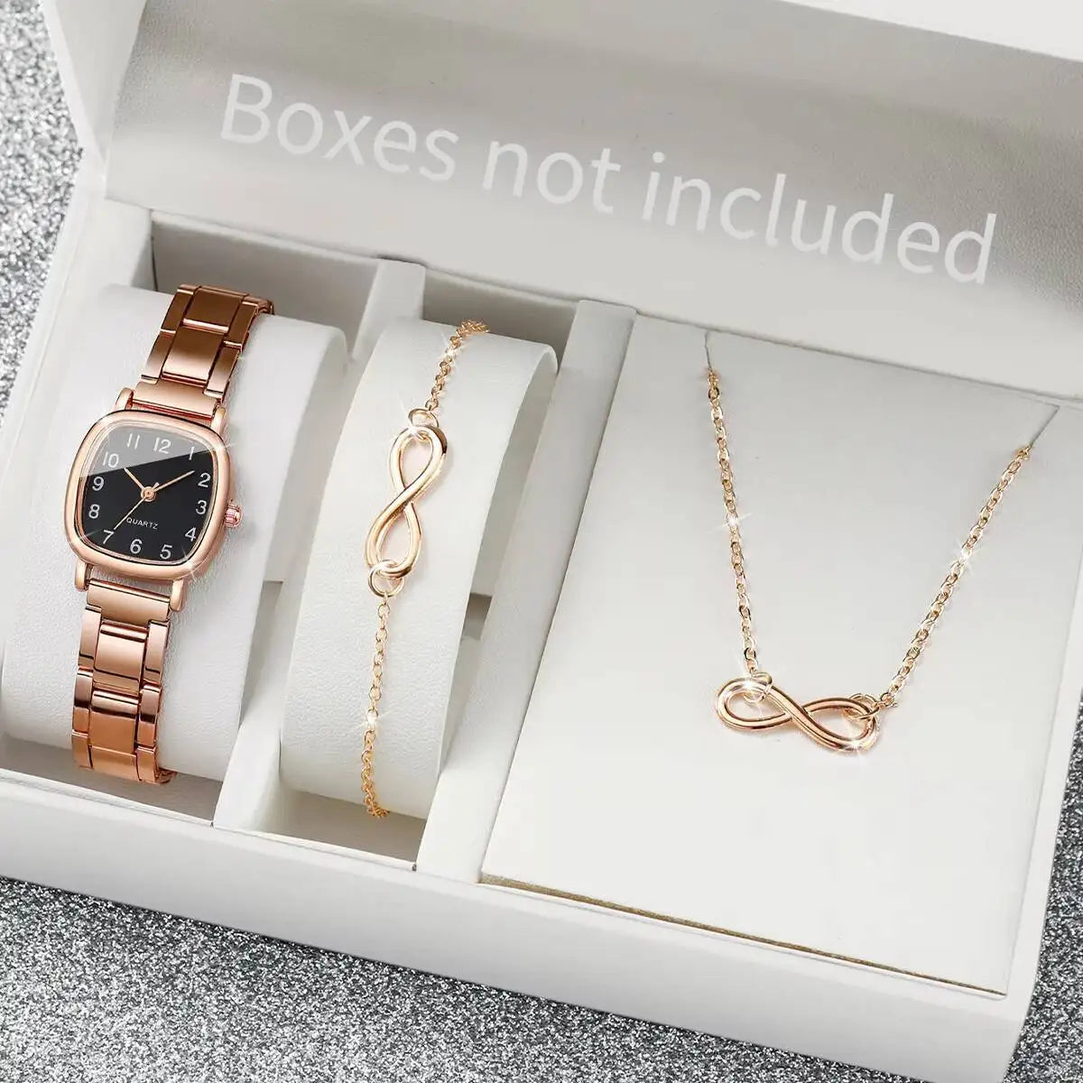 3PCSStarry Sky Water Diamond Fashion Watch Women's Small Dial Small Fragrance Style Full Diamond Chain Elliptical Bracelet Watch Qme 3PCS Without Box