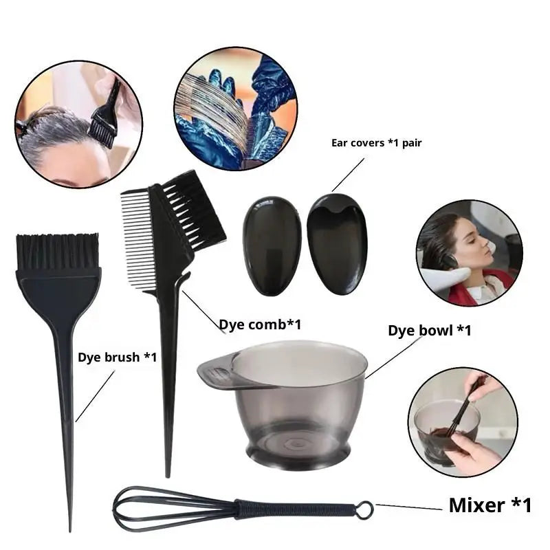 4 Hair Dye Brush Bowl Ear Caps Mixer Tint Dying Coloring Applicator Qme