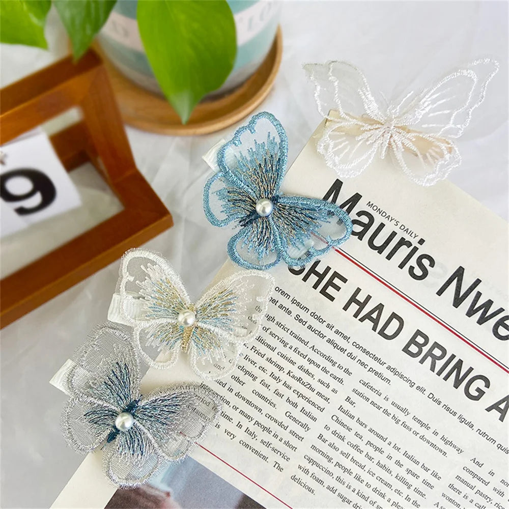 Retro Cute Embroidery Butterfly Exquisite Hairpin Girl Side Clip Top Clip Korean INS Girl Sweet Hairpin Trend Accessories Qme