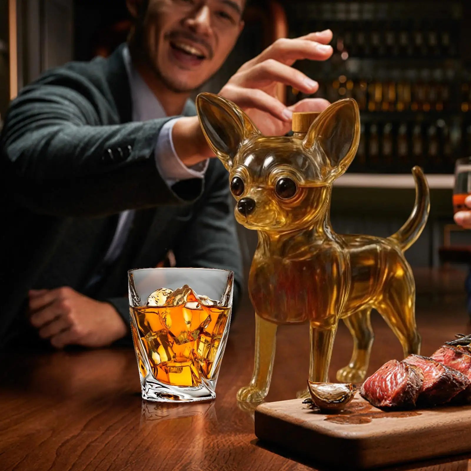 Glass Decanter Liquor Bottle Dog Alcohol Storage Container Animal Qme