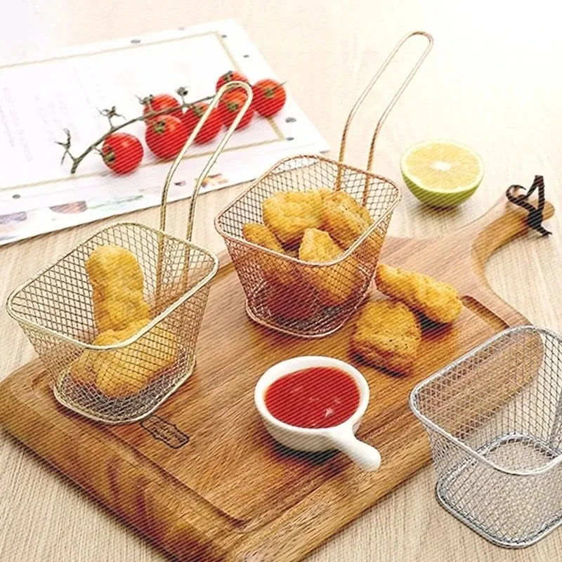 French Fries Basket Portable Stainless Steel Chips Mini Frying Basket Strainer Fryer Kitchen Cooking Basket Colander Accessories Qme