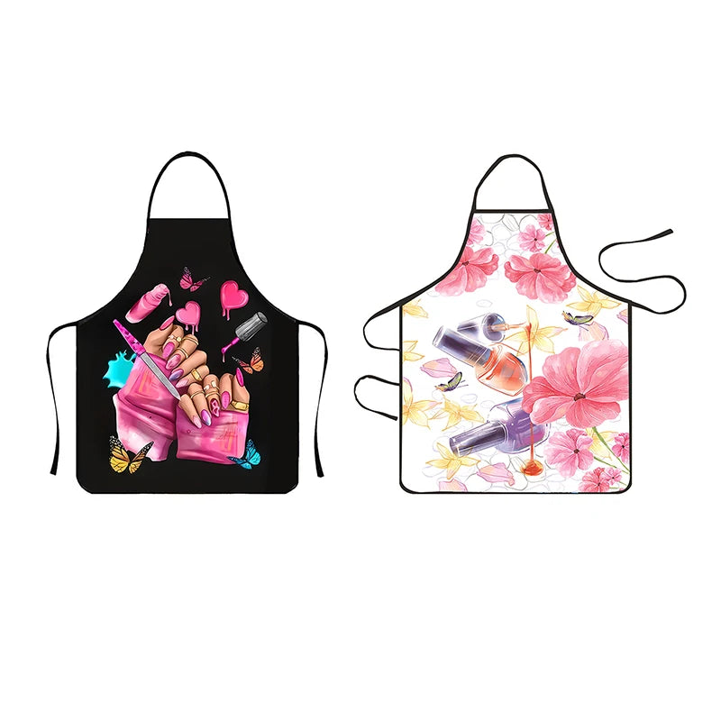 Nail Polish Printing Beauty Kitchen Women Apron Household Cleaning Qme
