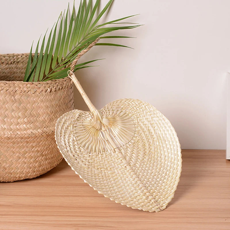 Mosquito Repellent Hand Fan Handmade Heart Shaped Bamboo Woven Fan Chinese Style. Qme