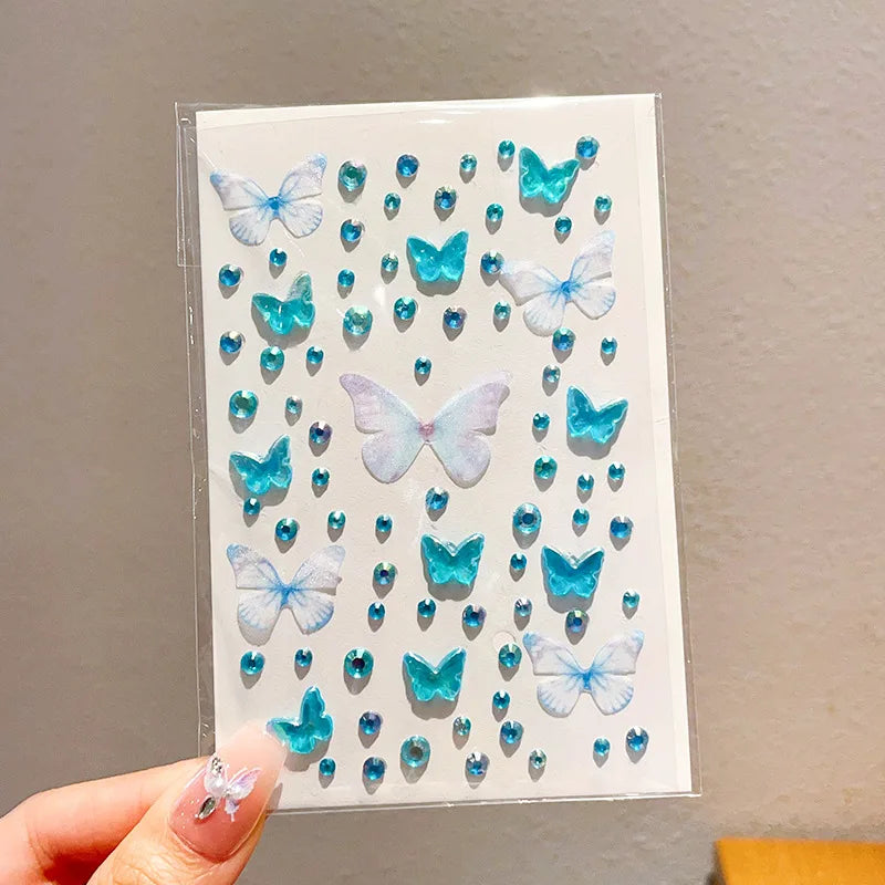 1Sheet Sparkling Butterfly Face Gems Dazzling Rhinestone Tattoos Stickers Eye & Facial 3D Fairy Gold Butterfly Stage Makeup Qme Blue