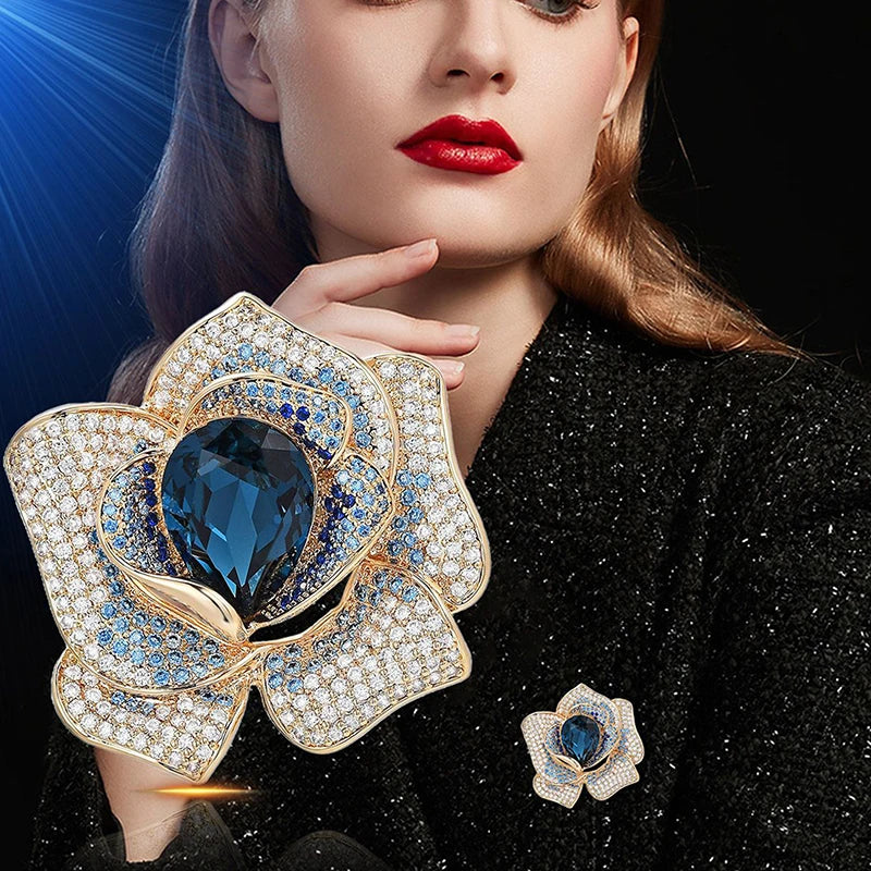 Fashion Exquisite Rhinestone Crystal Flower Brooch For Women Clothing Coat Jewelry Accessries Gifts Qme