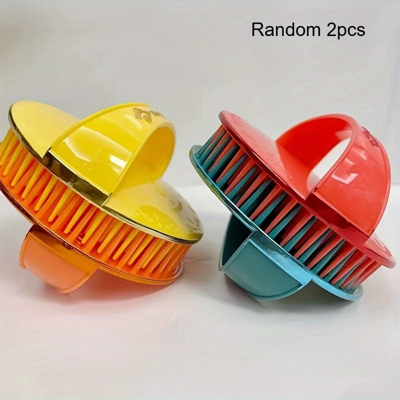 Random Color Shampoo Scalp Massage Comb Finger Ring Hair Washing Brush Portable Head Scrubber Hair Care Salon Tool Qme Random 2pcs