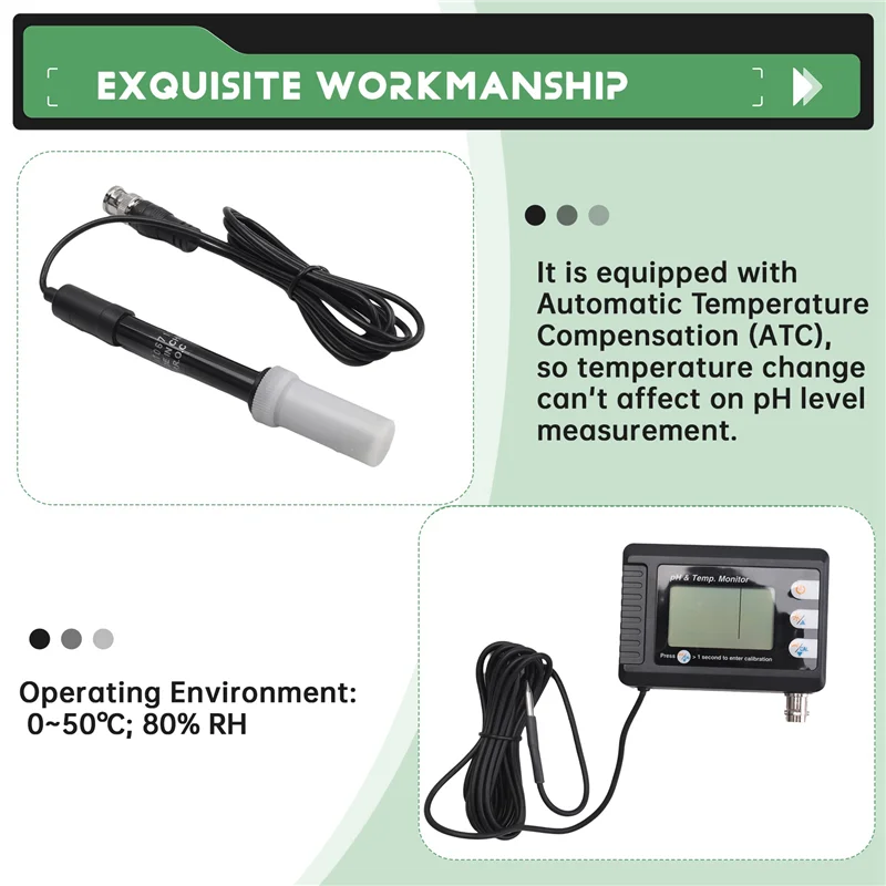 A02F-Digital Temperature& PH Meter Combo, Aquarium Thermometer With Automatic Calibration Function PH Monitor Qme